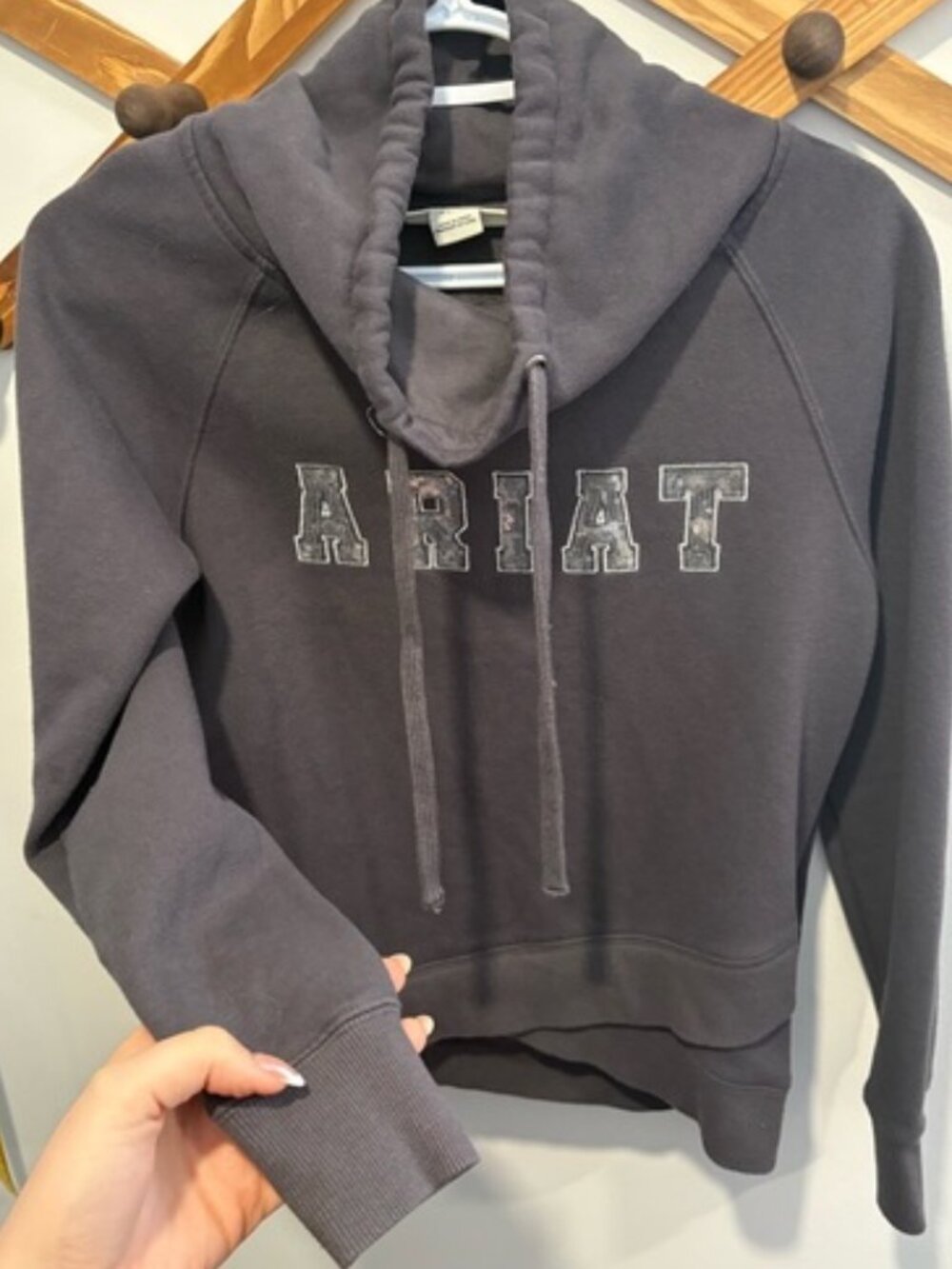 Ariat REAL Sequin Logo Cowl Neck Sweatshirt Charcoal Grey XS